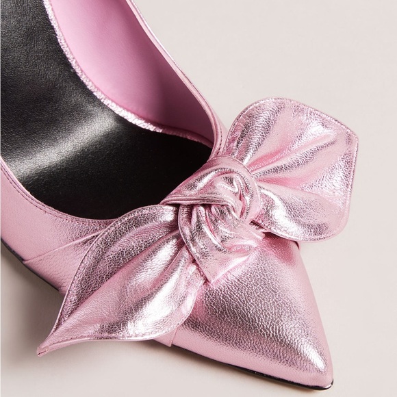 New Ted Baker Ryal Court Metallic Pink Pointed Toe Stiletto Heel Bow Shoes - Picture 6 of 11